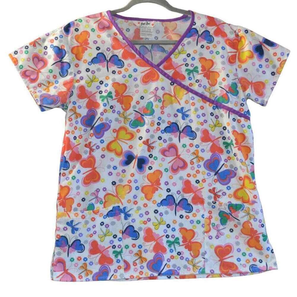 Just Love Adult Size Small Scrub Top Medical Uniform Butterfly Multicolor